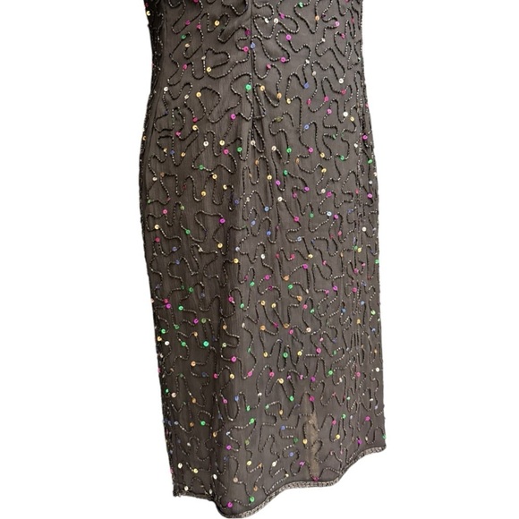 Vintage Stenay Black Beaded Sequin Silk Dress Size 10 NWT Deadstock Formal Party - Picture 7 of 15